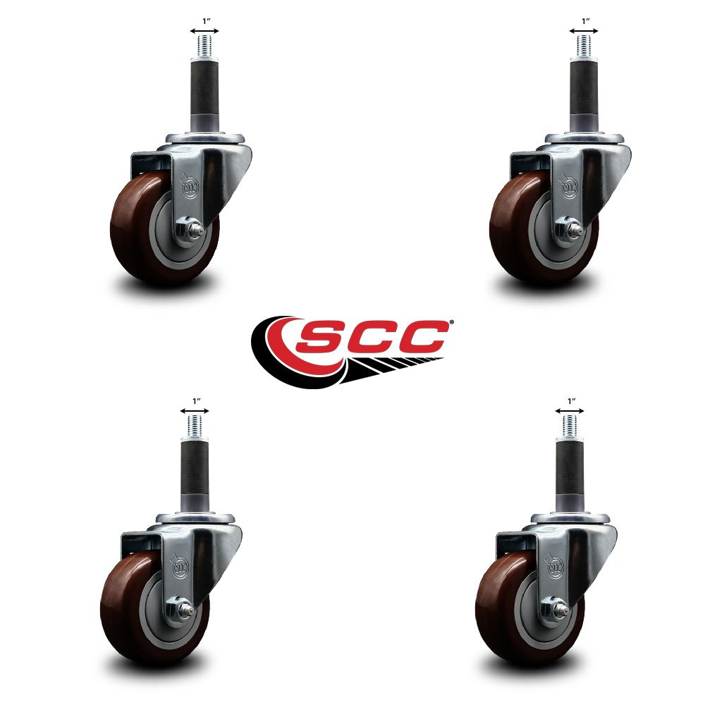 Service Caster 3'' Maroon Poly Wheel Swivel 1'' Expanding Stem Caster Set, 4PK SCC-EX20S314-PPUB-MRN-1-4 - alternate 4